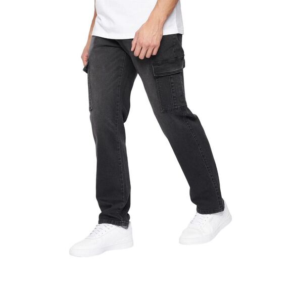 Crosshatch Mens Kremtap Cargo Jeans / Black Wash